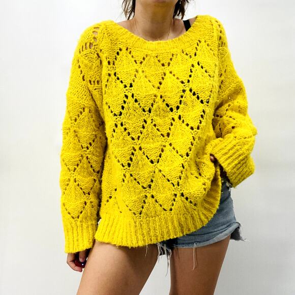 Sleeping On Snow Bright Yellow Open Knit Oversized Sweater - Picture 4 of 4